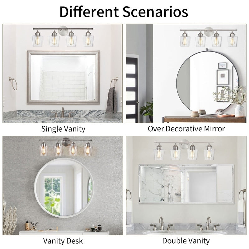 Applique murale de salle de bain KAWOTI à 4 lumières, intensité variable, en métal et avec abat-jour en verre