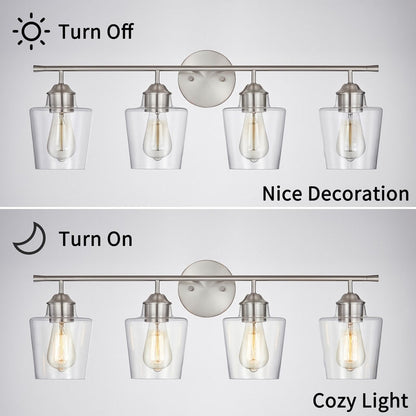 Applique murale de salle de bain KAWOTI à 4 lumières, intensité variable, en métal et avec abat-jour en verre