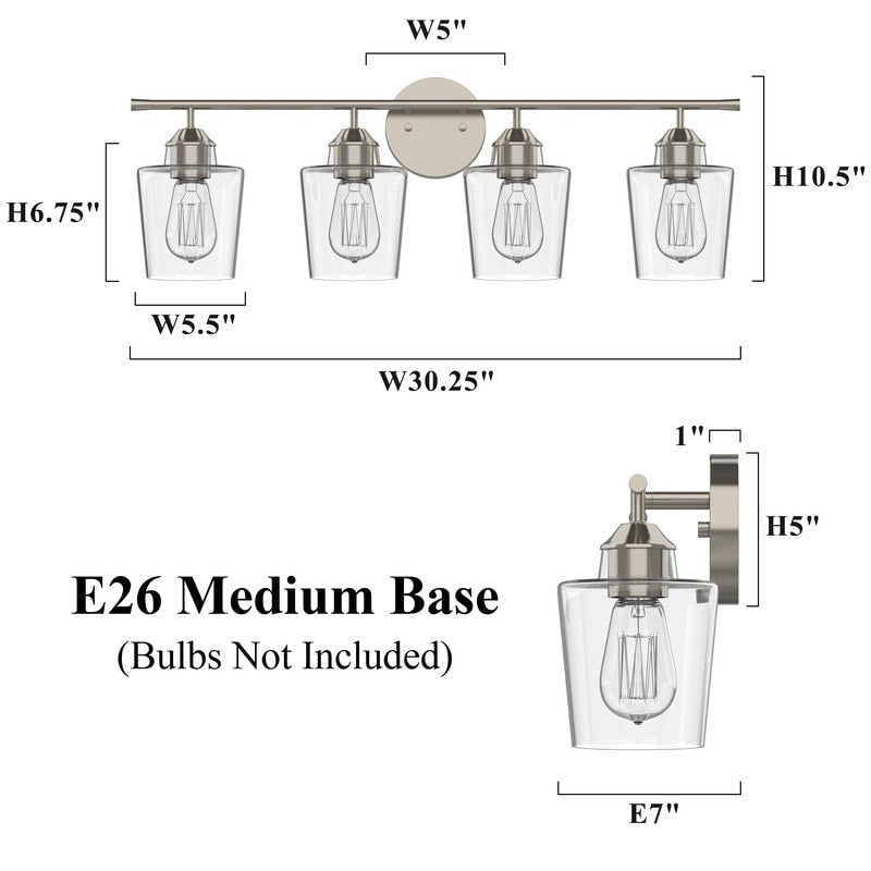 Applique murale de salle de bain KAWOTI à 4 lumières, intensité variable, en métal et avec abat-jour en verre