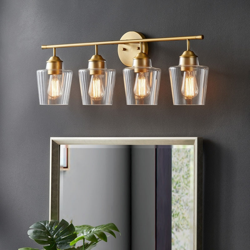 Applique murale de salle de bain KAWOTI à 4 lumières, intensité variable, en métal et avec abat-jour en verre