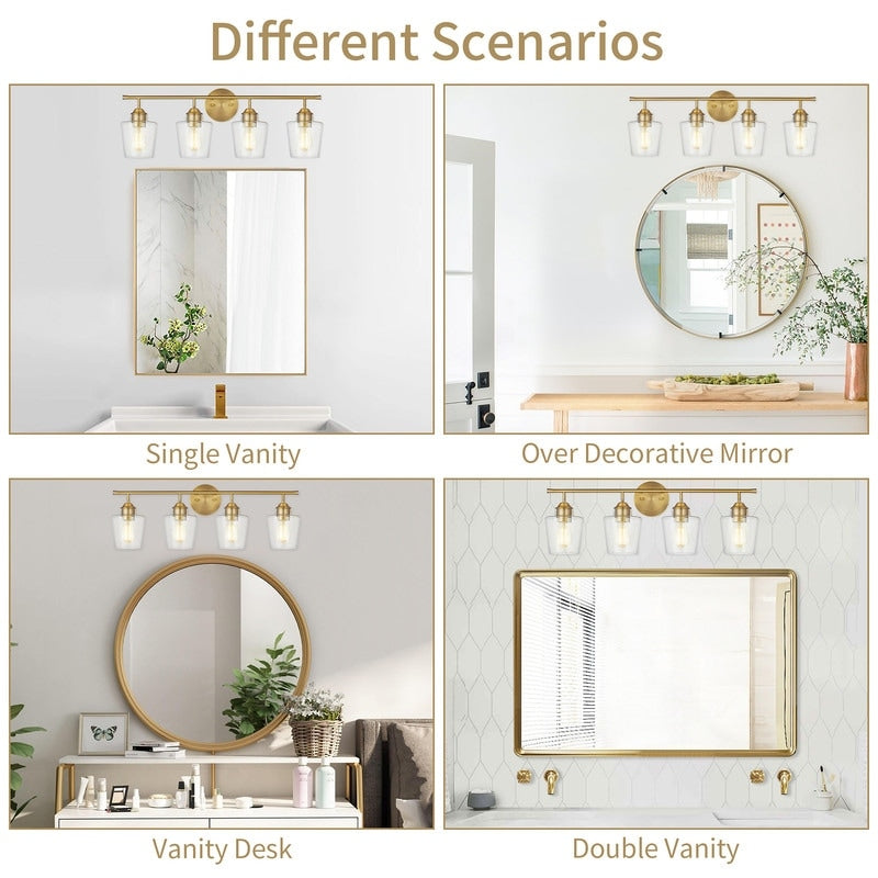 Applique murale de salle de bain KAWOTI à 4 lumières, intensité variable, en métal et avec abat-jour en verre