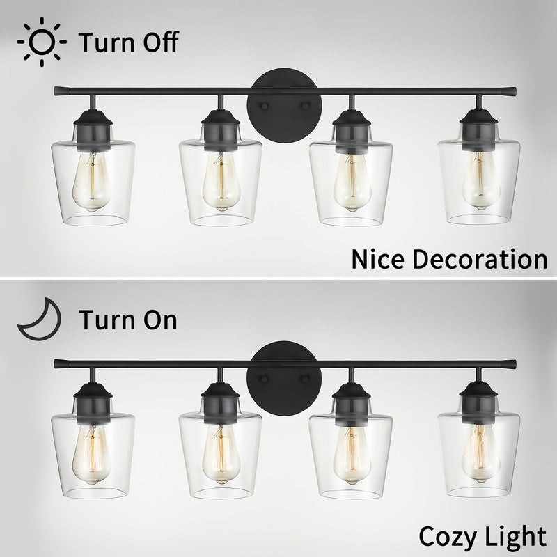Applique murale de salle de bain KAWOTI à 4 lumières, intensité variable, en métal et avec abat-jour en verre