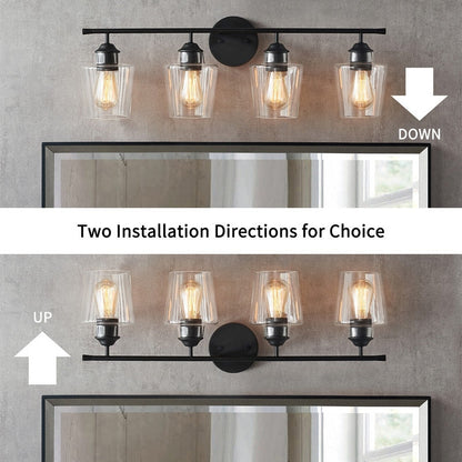 Applique murale de salle de bain KAWOTI à 4 lumières, intensité variable, en métal et avec abat-jour en verre
