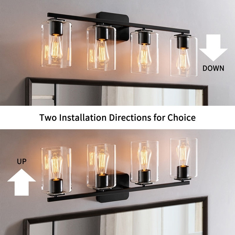 Applique murale moderne KAWOTI de 74 cm (29 pouces) à 4 lumières avec abat-jour en verre transparent