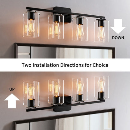 Applique murale moderne KAWOTI de 74 cm (29 pouces) à 4 lumières avec abat-jour en verre transparent