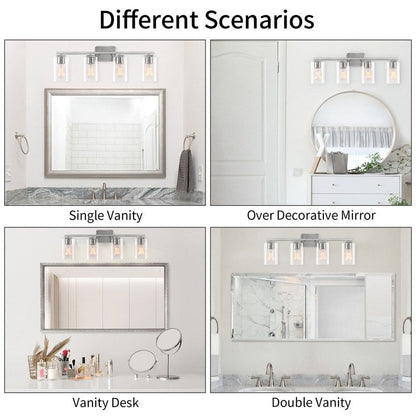 Applique murale moderne KAWOTI de 74 cm (29 pouces) à 4 lumières avec abat-jour en verre transparent