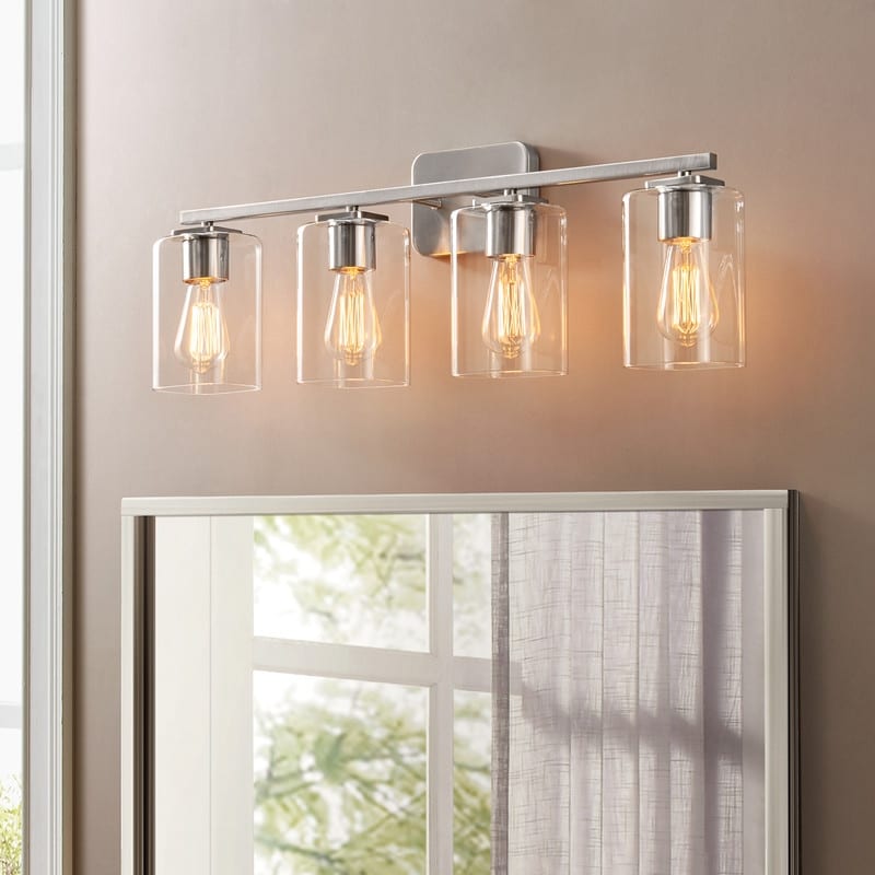 Applique murale moderne KAWOTI de 74 cm (29 pouces) à 4 lumières avec abat-jour en verre transparent