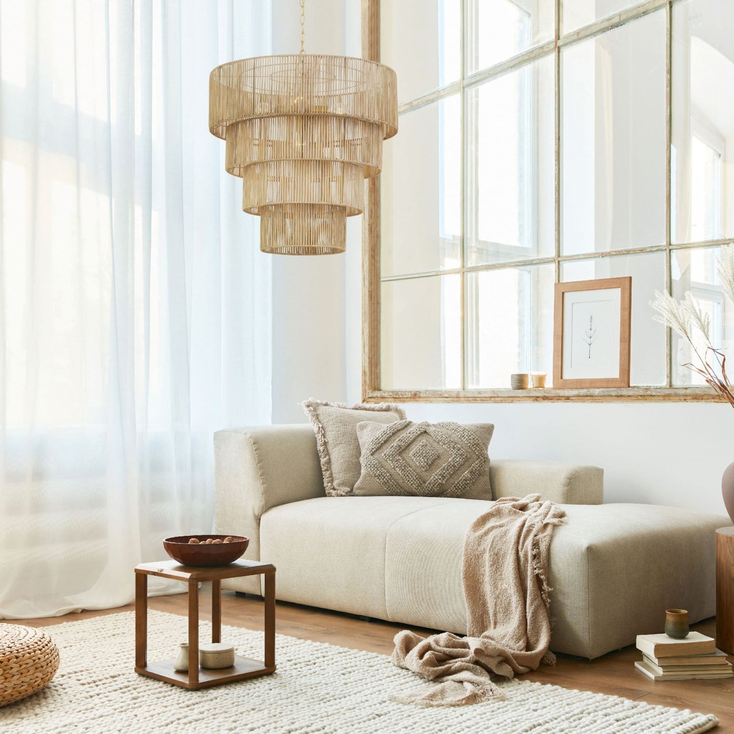 Suspension bohème KAWOTI Largeur 26, 5 lumières, 4 niveaux