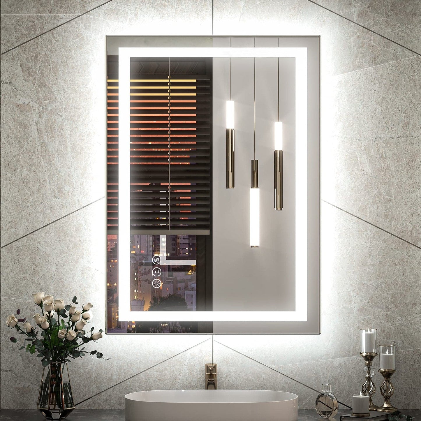 Miroir de salle de bain LED KIOTEE ultra-lumineux anti-buée avec rétroéclairage et éclairage frontal - Garantie 3 ans