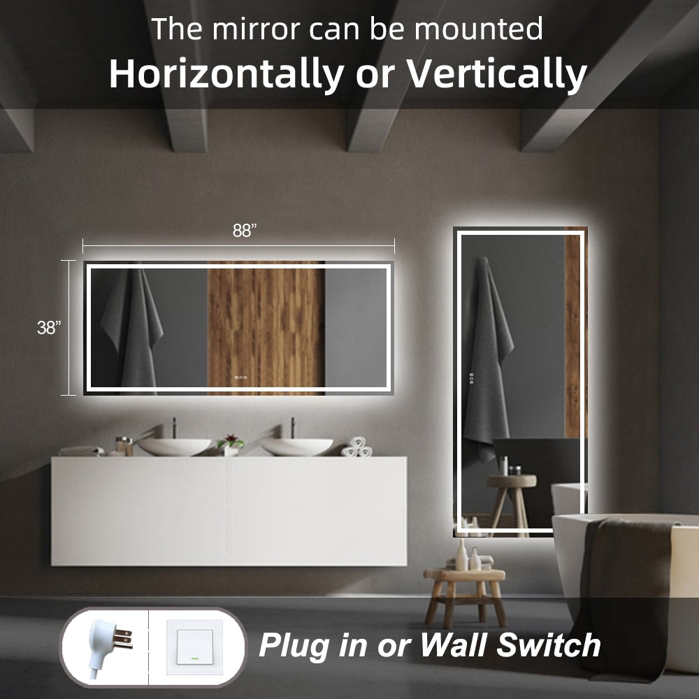 Miroir de salle de bain LED KIOTEE ultra-lumineux anti-buée avec rétroéclairage et éclairage frontal - Garantie 3 ans