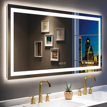 Miroir de salle de bain LED KIOTEE ultra-lumineux anti-buée avec rétroéclairage et éclairage frontal - Garantie 3 ans