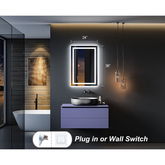 Miroir de salle de bain LED KIOTEE ultra-lumineux anti-buée avec rétroéclairage et éclairage frontal - Garantie 3 ans