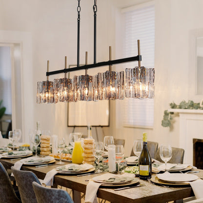 Lustre linéaire moderne à 5 lumières Kasy, éclairage d'îlot de cuisine en verre texturé, design unique