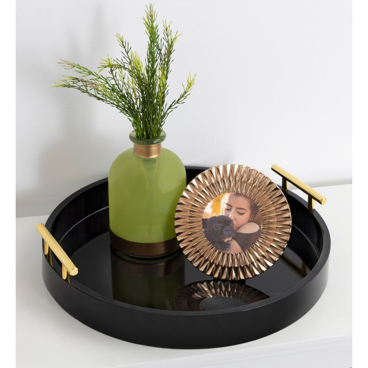 Plateau décoratif rond Kate and Laurel Lipton avec poignées en métal