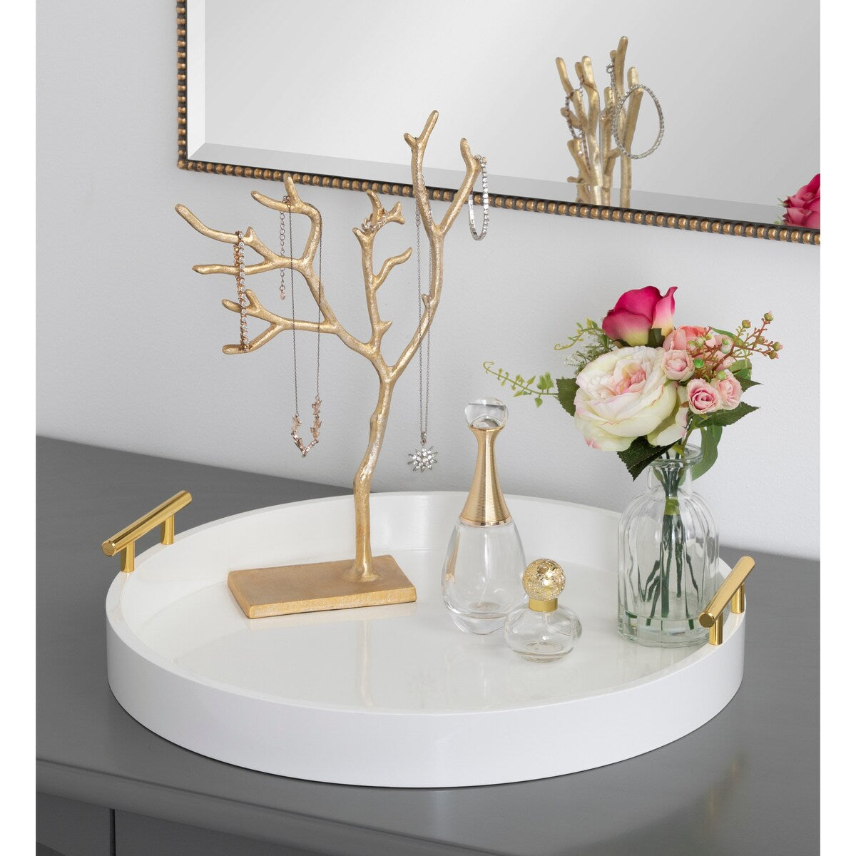 Plateau décoratif rond Kate and Laurel Lipton avec poignées en métal