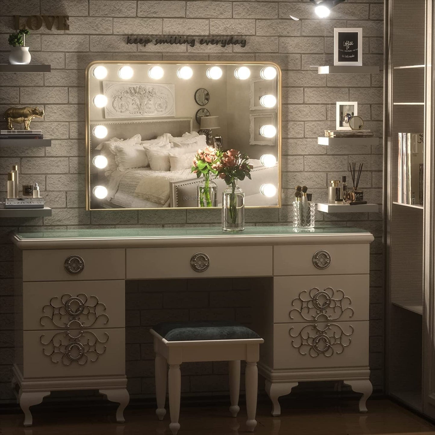 Miroir de maquillage Keonjinn à LED style Hollywood avec 15/18 LED