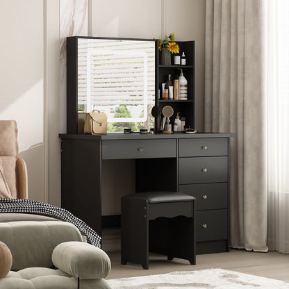 Ensemble coiffeuse Kerrogee avec miroir lumineux réglable et tabouret - 39,4 cm (L) x 19,7 cm (l) x 53,5 cm (H)