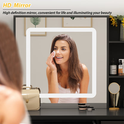 Ensemble coiffeuse Kerrogee avec miroir lumineux réglable et tabouret - 39,4 cm (L) x 19,7 cm (l) x 53,5 cm (H)