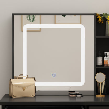 Ensemble coiffeuse Kerrogee avec miroir lumineux réglable et tabouret - 39,4 cm (L) x 19,7 cm (l) x 53,5 cm (H)