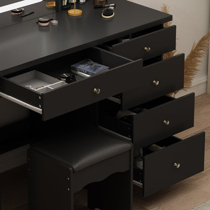 Ensemble coiffeuse Kerrogee avec miroir lumineux réglable et tabouret - 39,4 cm (L) x 19,7 cm (l) x 53,5 cm (H)