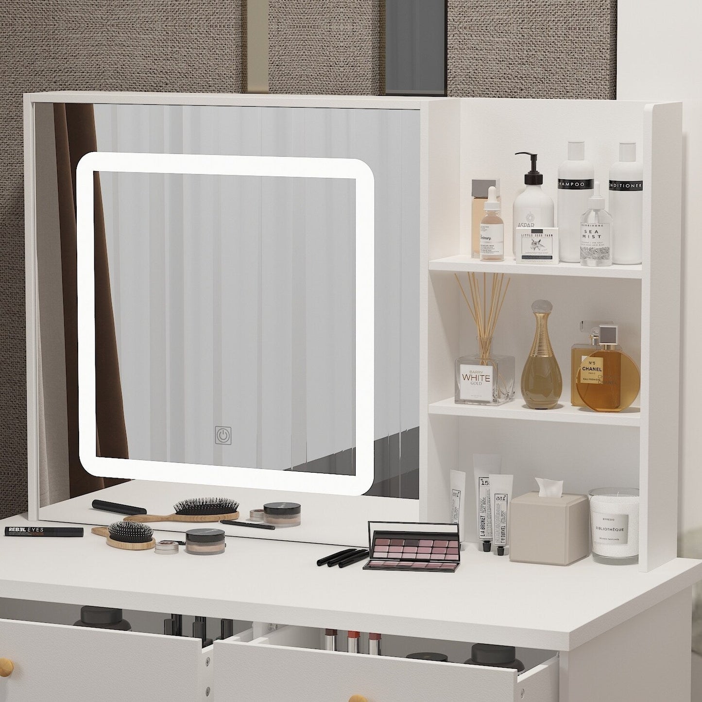 Ensemble coiffeuse Kerrogee avec miroir lumineux réglable et tabouret - 39,4 cm (L) x 19,7 cm (l) x 53,5 cm (H)