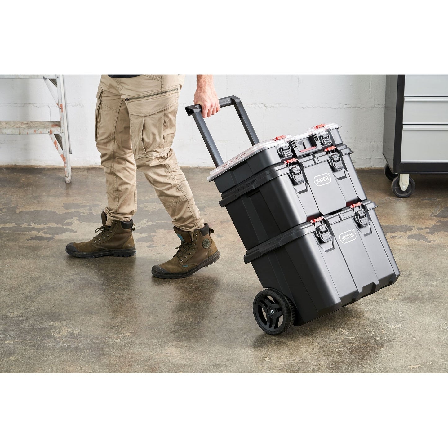 Système de rangement et d'organisation d'outils mobiles Keter Stack-n-Roll 3 pièces, boîte à outils modulaire en résine durable