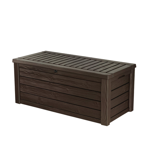 Coffre de rangement extérieur Keter Westwood de 150 gallons (environ 568 litres) en résine durable, marron, idéal pour le mobilier et les accessoires.