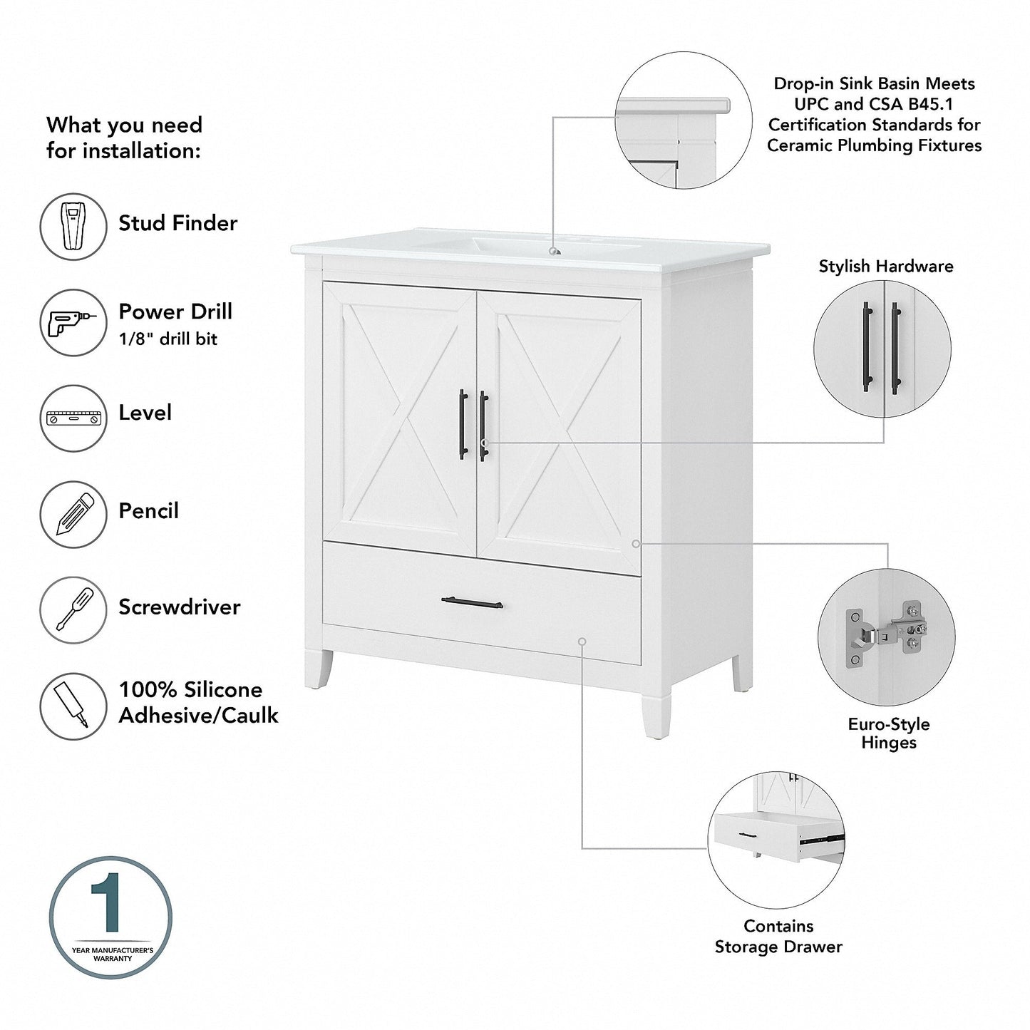 Meuble-lavabo Key West 32W avec lavabo par Bush Furniture
