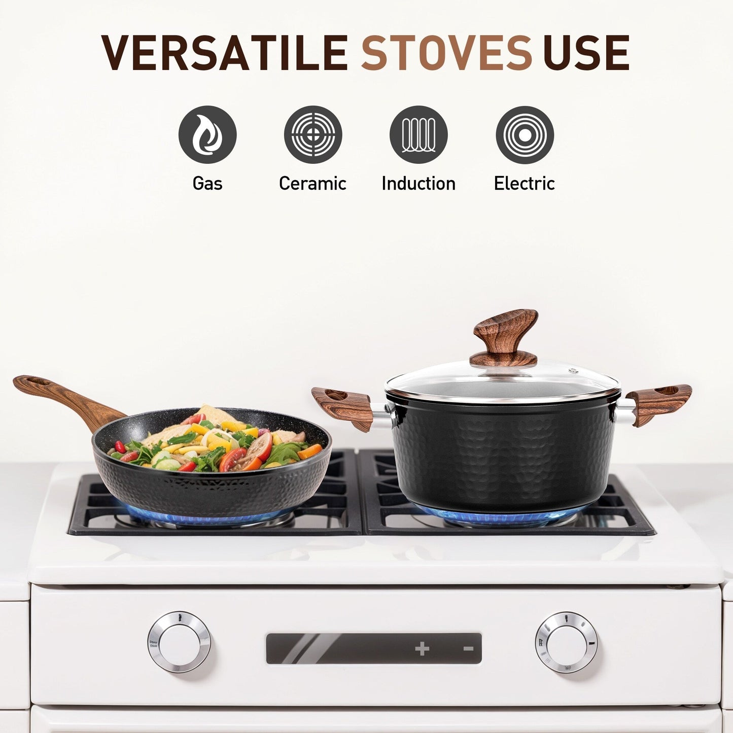 Ensemble de 15 pièces de batterie de cuisine antiadhésive à revêtement granit Kitchen Academy