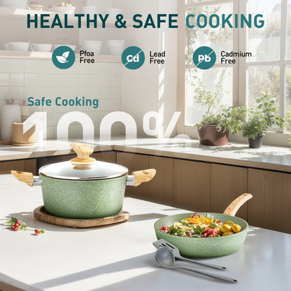 Batterie de cuisine antiadhésive, ensemble de 12 pièces (casseroles et poêles) en granit