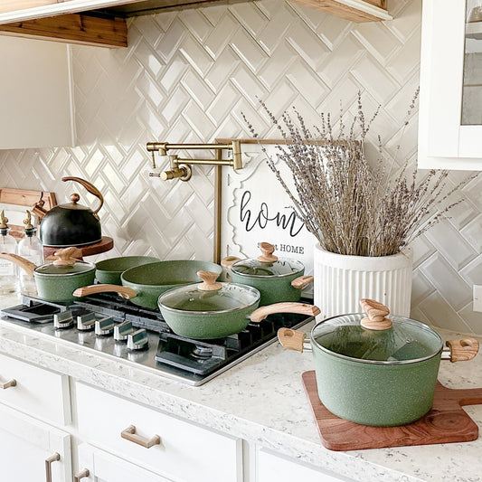 Batterie de cuisine antiadhésive, ensemble de 12 pièces (casseroles et poêles) en granit