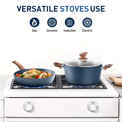 Batterie de cuisine antiadhésive, ensemble de 12 pièces (casseroles et poêles) en granit