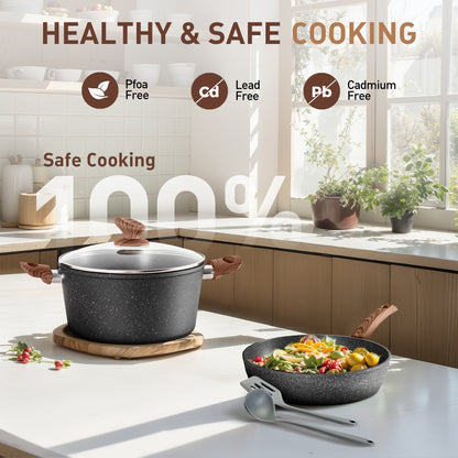 Batterie de cuisine en granit, ensemble de casseroles antiadhésives, ensemble de 12/15/30 pièces