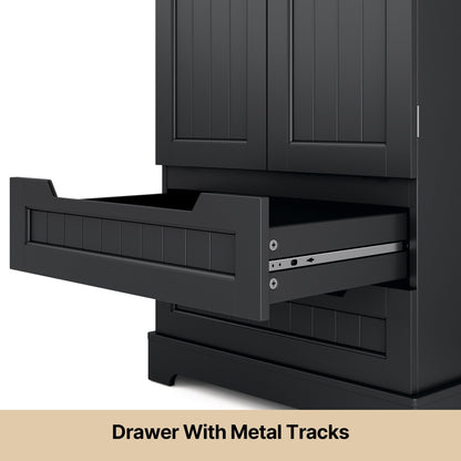 Armoire de rangement de cuisine, meuble de rangement de salle de bain autoportant avec 2 portes et tiroirs