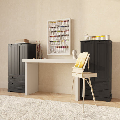 Armoire de rangement de cuisine, meuble de rangement de salle de bain autoportant avec 2 portes et tiroirs