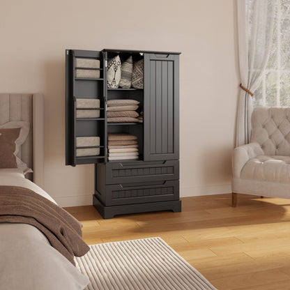 Armoire de rangement de cuisine, meuble de rangement de salle de bain autoportant avec 2 portes et tiroirs