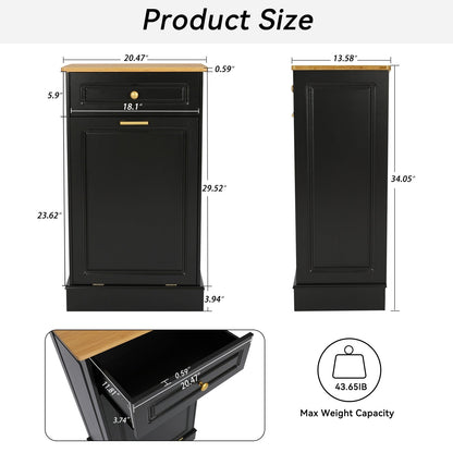 Armoire à poubelles basculante de cuisine avec tiroir, rangement pour poubelles, paniers à déchets en bois à poser sur le comptoir