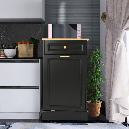 Armoire à poubelles basculante de cuisine avec tiroir, rangement pour poubelles, paniers à déchets en bois à poser sur le comptoir