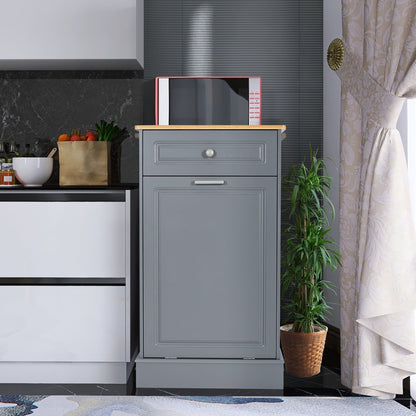 Armoire à poubelles basculante de cuisine avec tiroir, rangement pour poubelles, paniers à déchets en bois à poser sur le comptoir