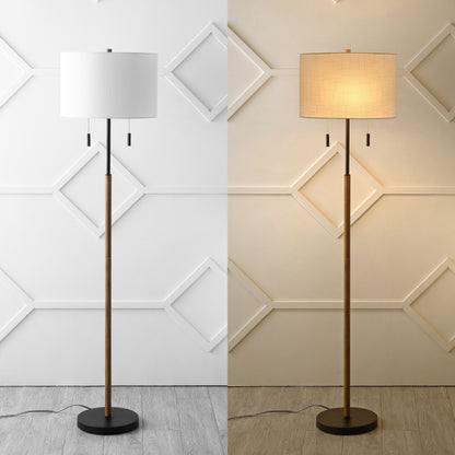 Lampe sur pied LED Koda 61 style rustique, en fer forgé, finition bois brun/noir, par JONATHAN Y