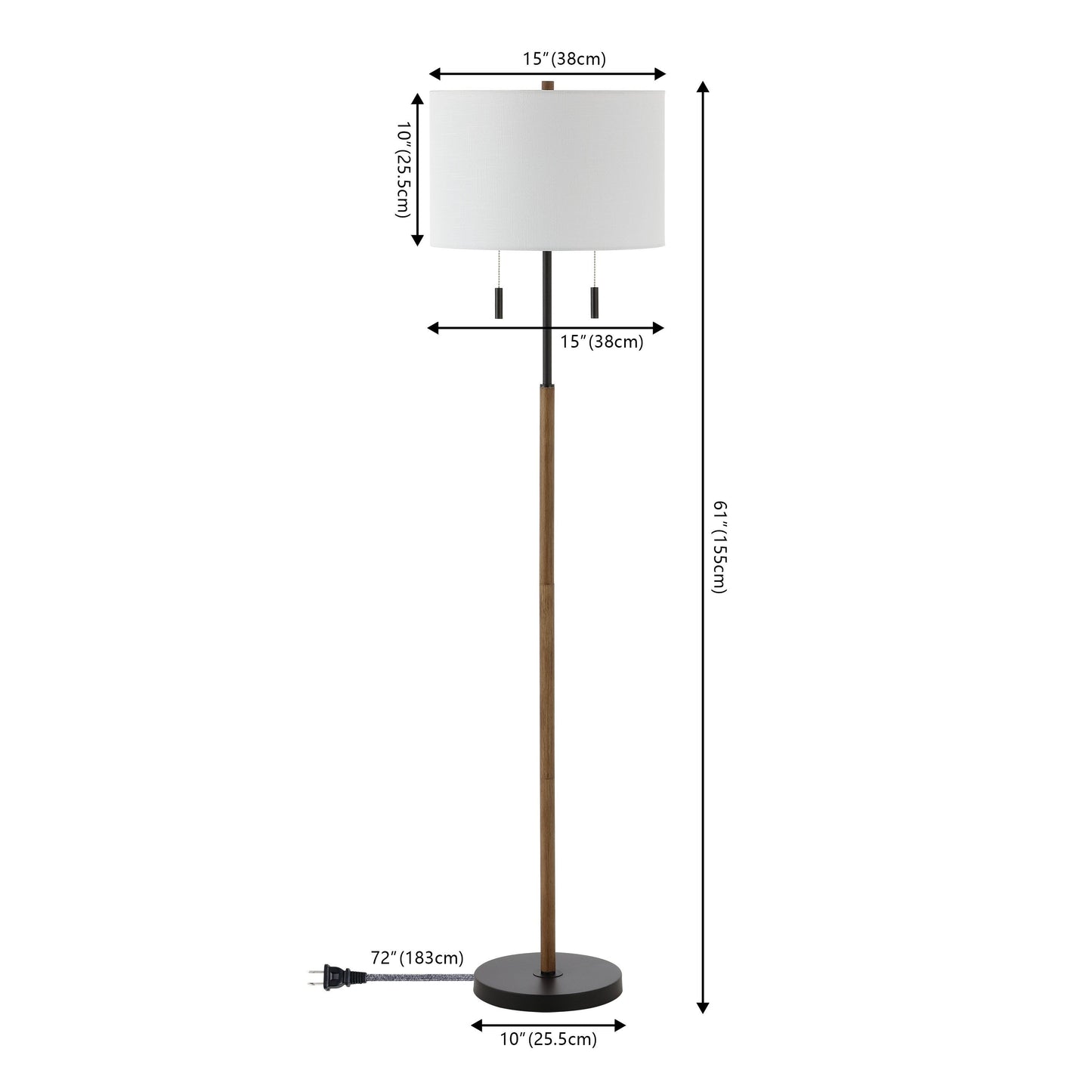 Lampe sur pied LED Koda 61 style rustique, en fer forgé, finition bois brun/noir, par JONATHAN Y