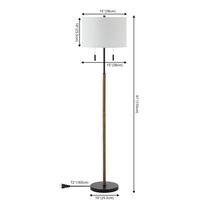 Lampe sur pied LED Koda 61 style rustique, en fer forgé, finition bois brun/noir, par JONATHAN Y