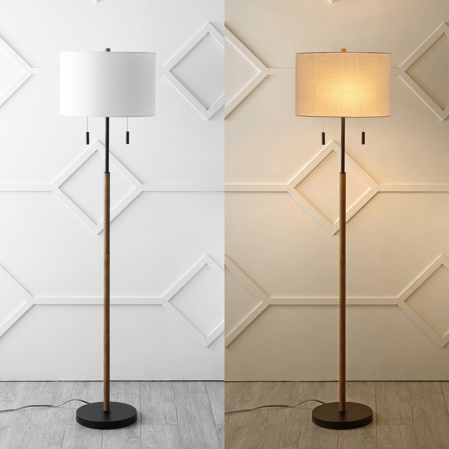 Lampe sur pied LED Koda 61 style rustique, en fer forgé, finition bois brun/noir, par JONATHAN Y