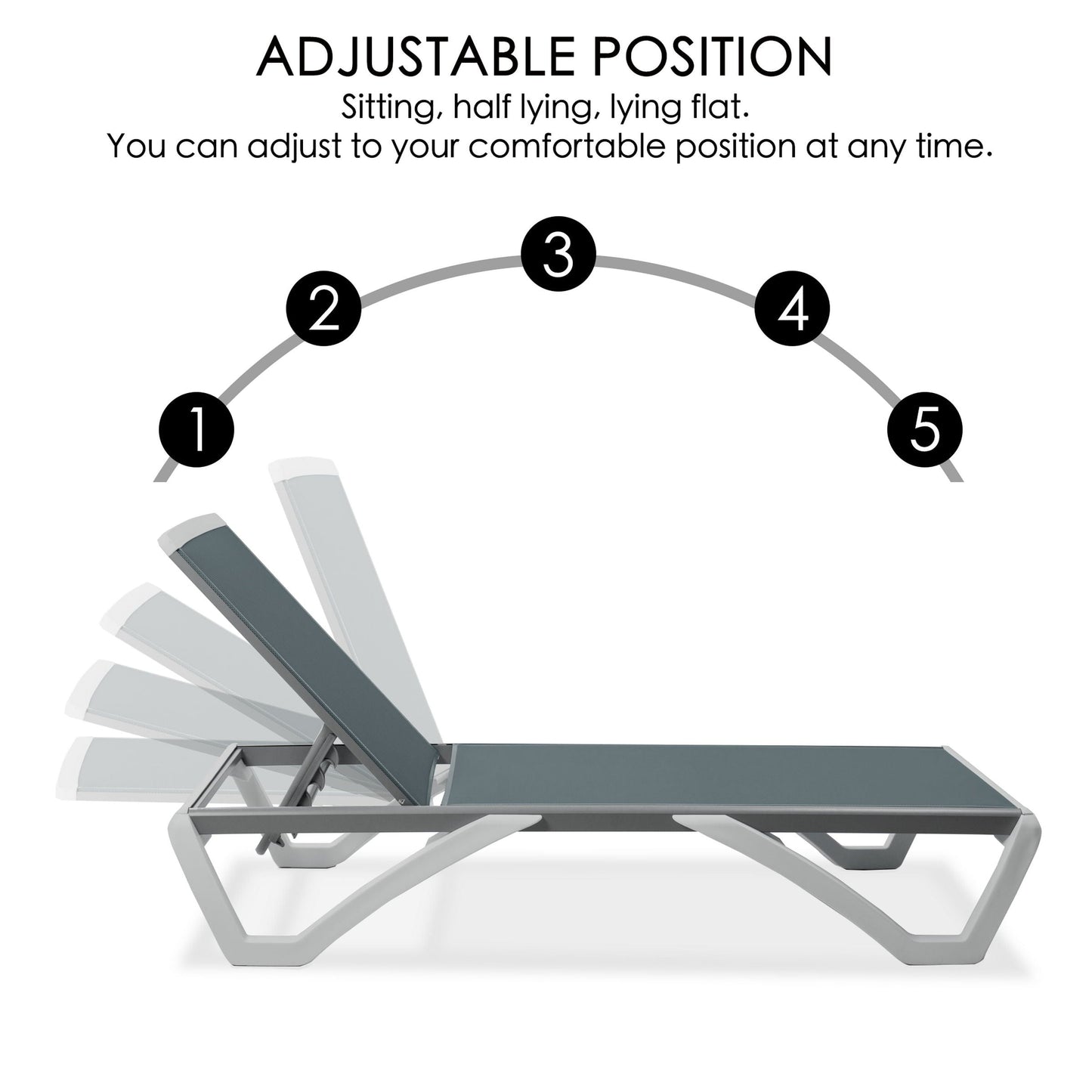 Chaise longue de patio inclinable et réglable Kozyard Alan, pieds entièrement plats en aluminium et résine de polypropylène