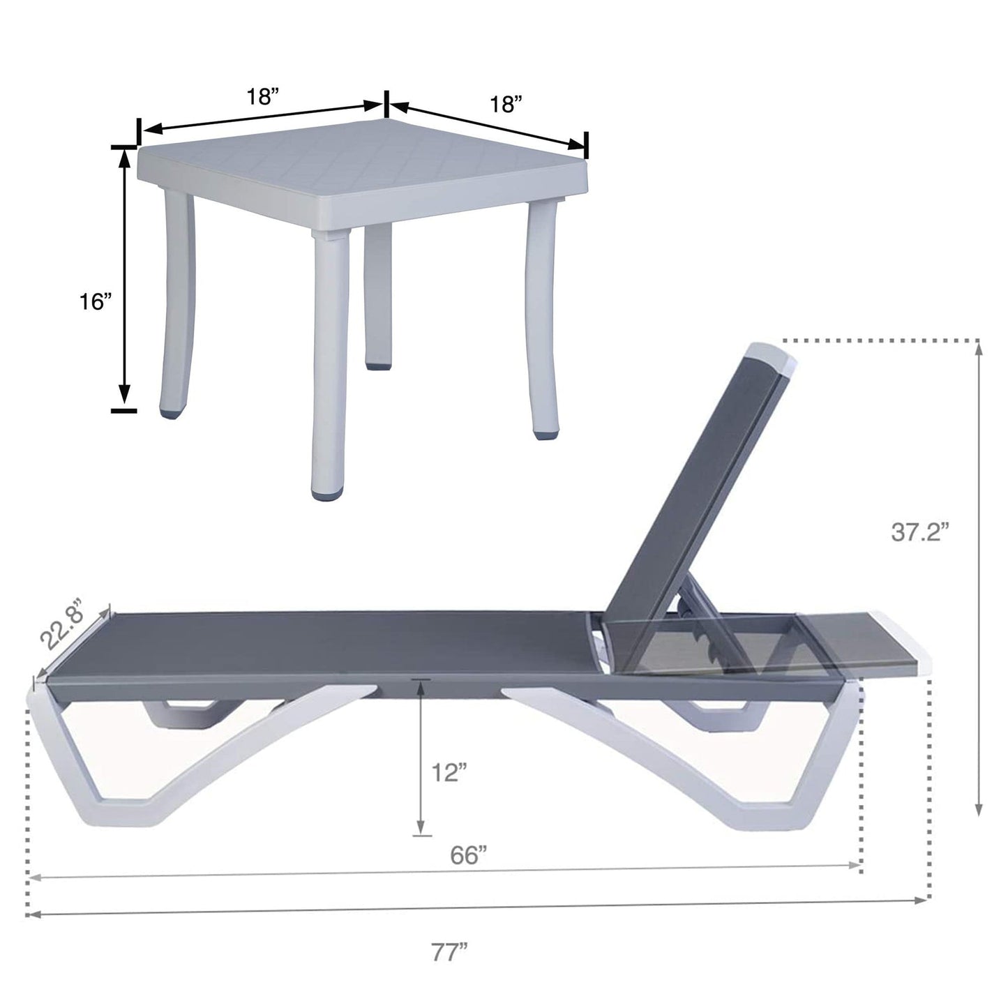Chaise longue de patio inclinable et réglable Kozyard Alan, pieds entièrement plats en aluminium et résine de polypropylène
