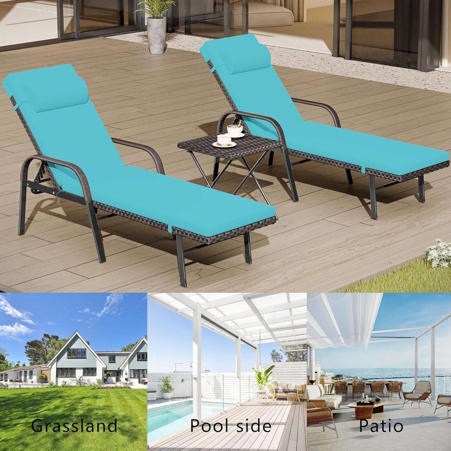 Ensemble de chaises longues d'extérieur 3 pièces Kullavik