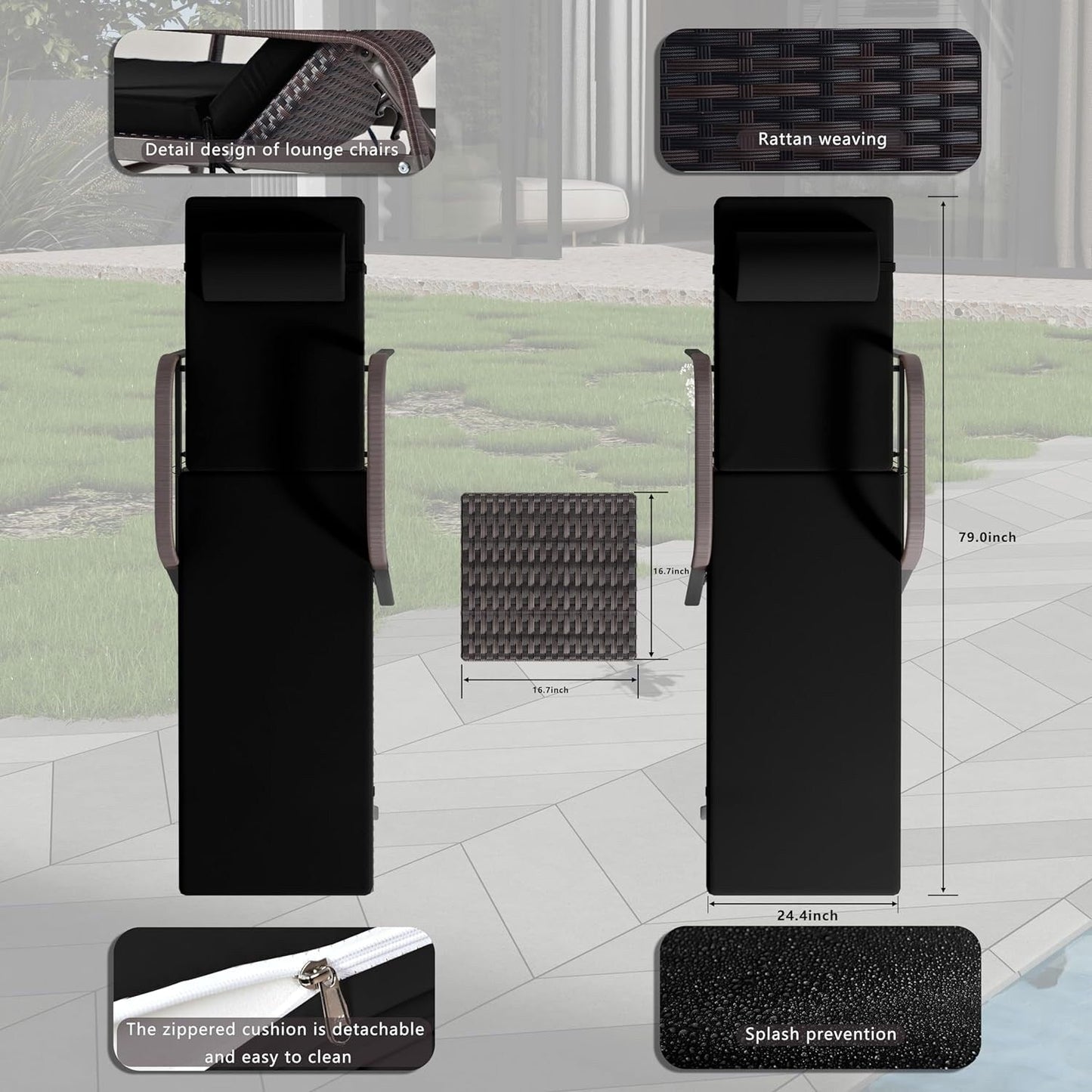 Ensemble de chaises longues d'extérieur 3 pièces Kullavik