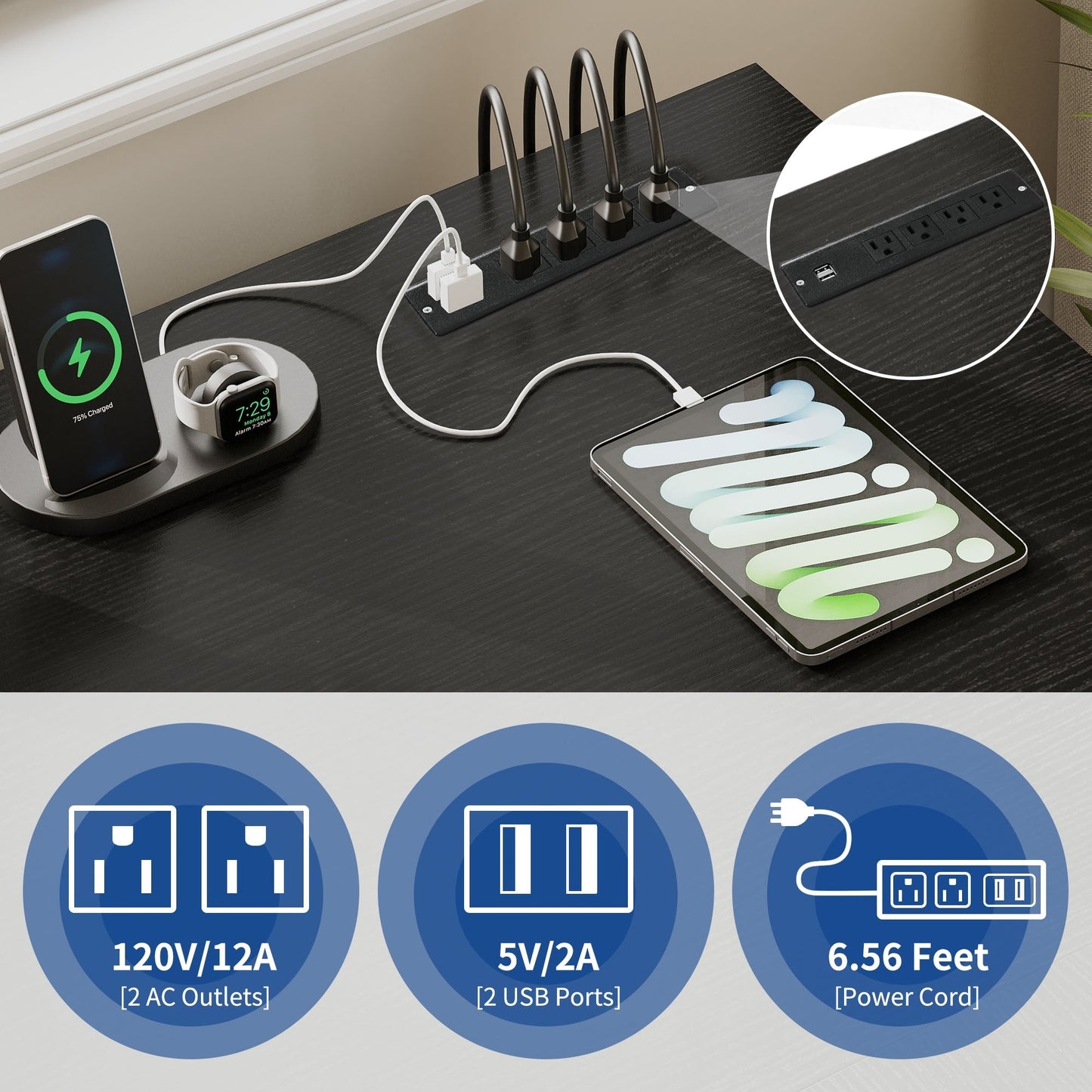 Bureau d'angle gaming Moasis en forme de L, 150 cm (59 pouces), avec support pour écran