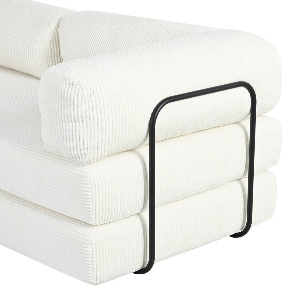 Canapé-lit modulaire en L en tissu velours côtelé