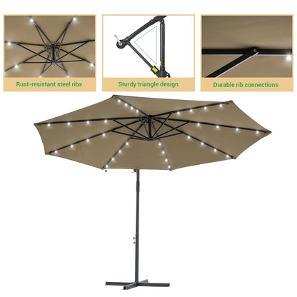 Parasol déporté de terrasse LIVOOSUN de 3 m avec éclairage LED et base en croix